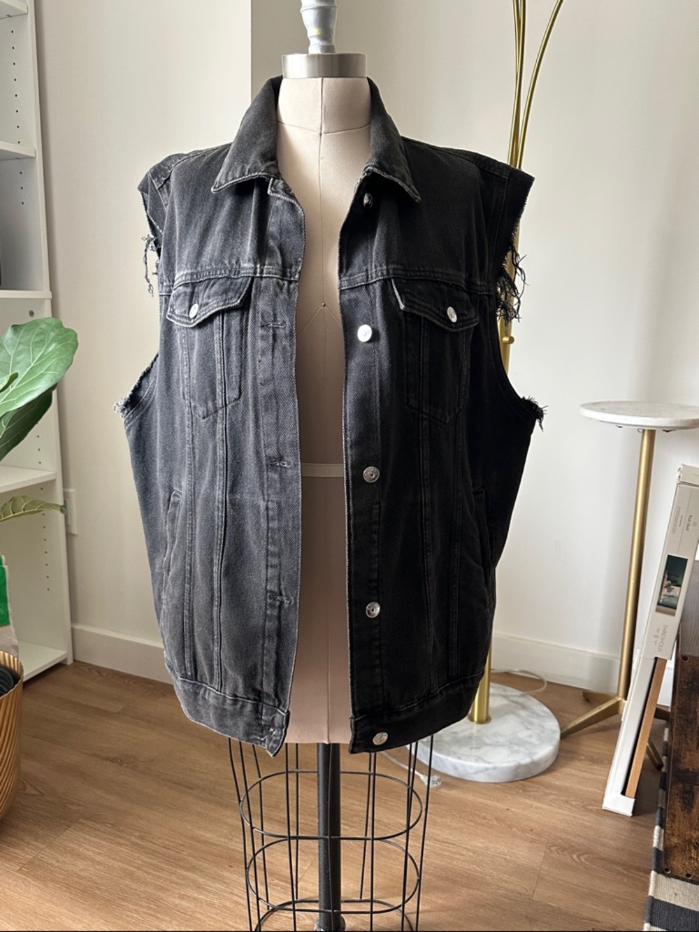 H&M Divided Black Distressed Denim Vest